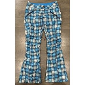 BURTON Dryride White Collection Blue Plaid Flared Pants Small Snowboard Ski EUC